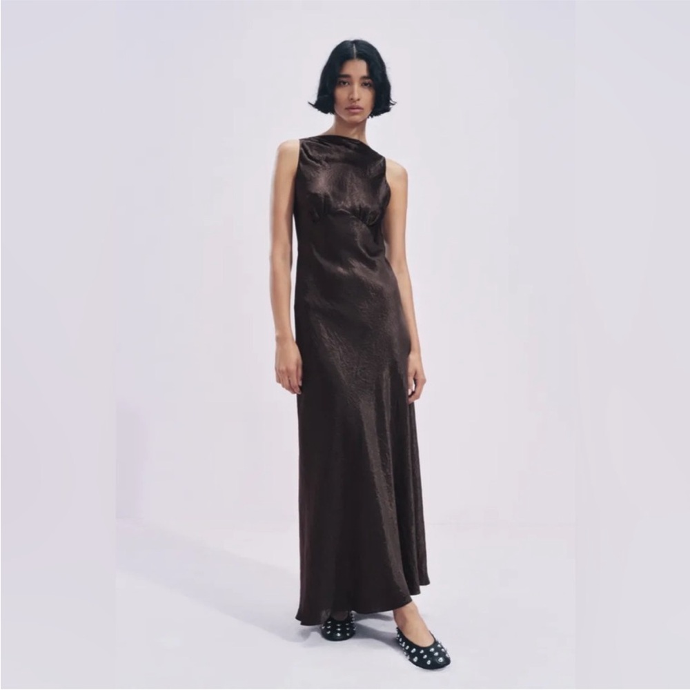 ZARA WRINKLED SATIN EFFECT DRESS - Picture 14 of 15